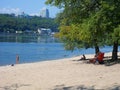 city Ã¢â¬â¹Ã¢â¬â¹beach at Hydropark in the city of Kiev, summer 2017 Royalty Free Stock Photo